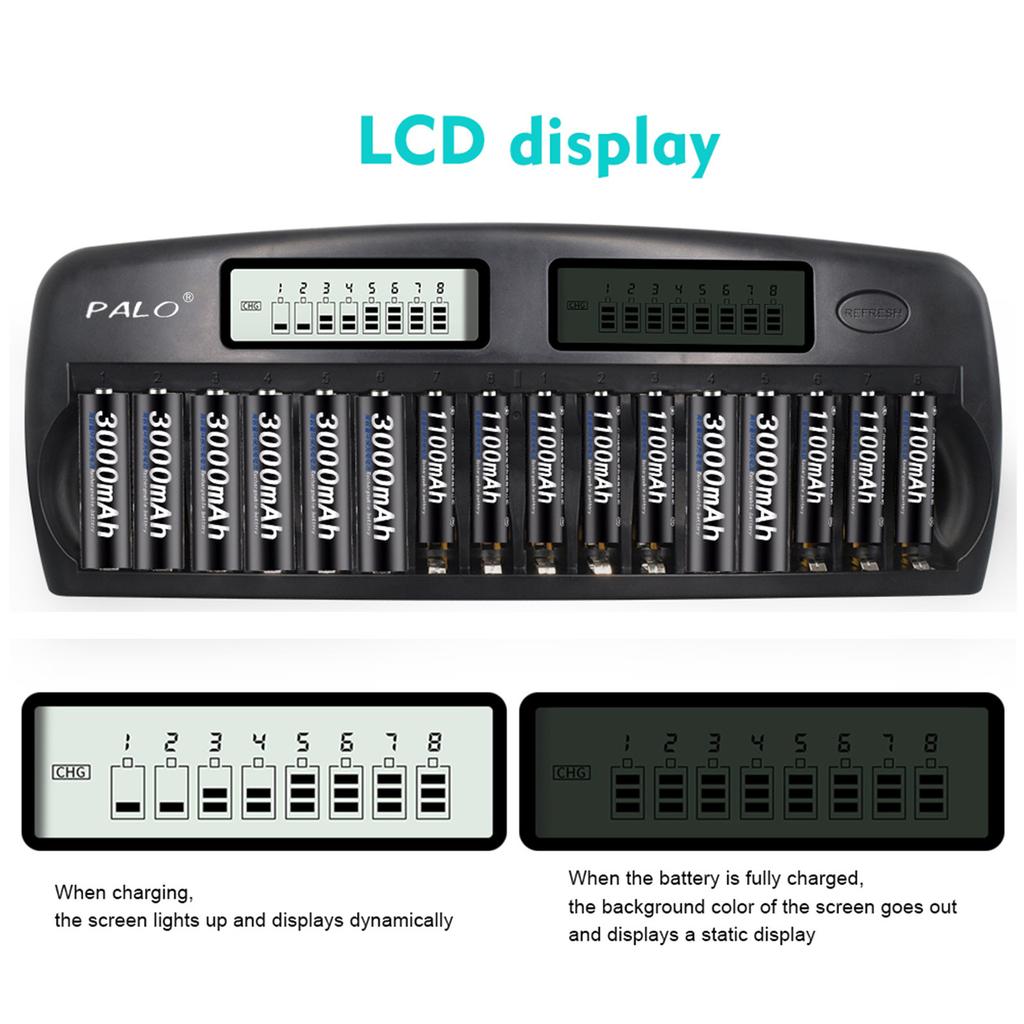 PL-NC31 Universal Intelligent Battery Charger Two 3 Inch LCD Display Speedy Smart Charger W/ 16 Battery Slots for 1.2V Ni-MH Ni-