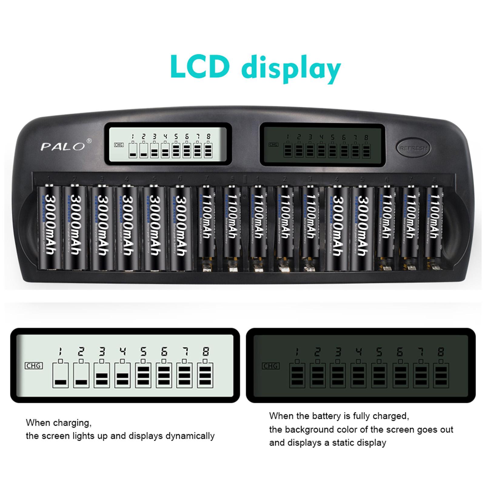 PL-NC31 Universal Intelligent Battery Charger Two 3 Inch LCD Display Speedy Smart Charger w/ 16 Battery Slots for 1.2V Ni-MH Ni- EU