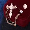 Korean Cross Rhinestone Brooch for Women and Men Tassel Chain Badge Shirt Collar Pins Badge Fashion Jewelry Accessory