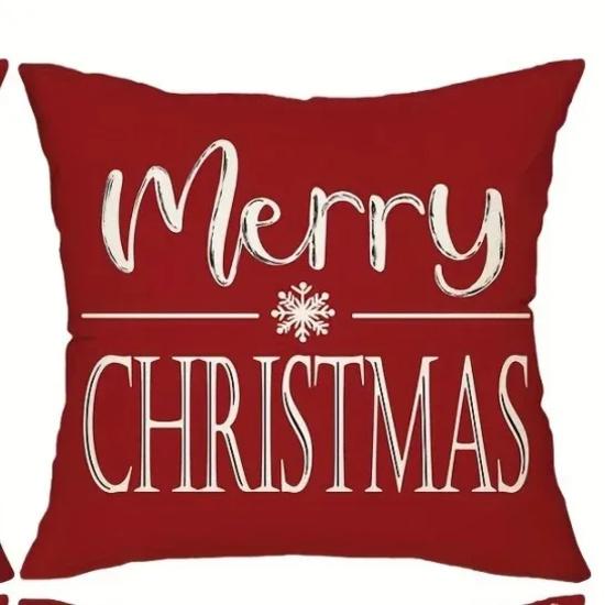 New Red Christmas Pillow Cover 45x45cm - Snowman & Deer Printed Holiday Cushion Case, Festive Xmas Decor for Living Room Sofa