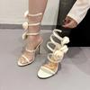 Fashion Elegant Women Wedding Banquet Shoes Fashion Silk Flowers Designer Sandalias De Mujer Open Toe Slip on Ankle Strap High Heels