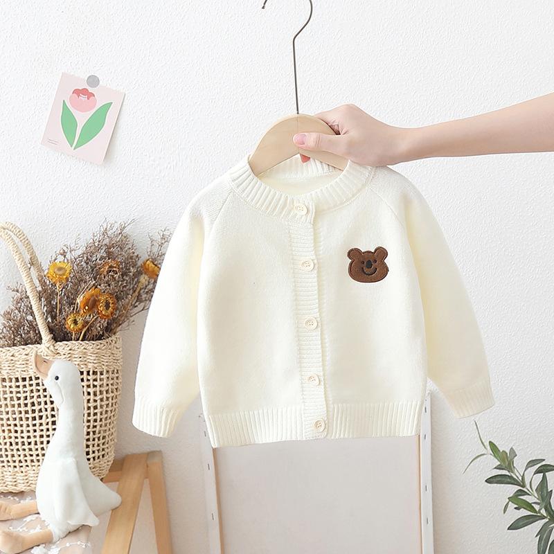 

Весенне-осенняя вязаная куртка-свитер для мальчиков с мультяшным медведем, детский кардиган с длинным рукавом 120cm слоновая кость