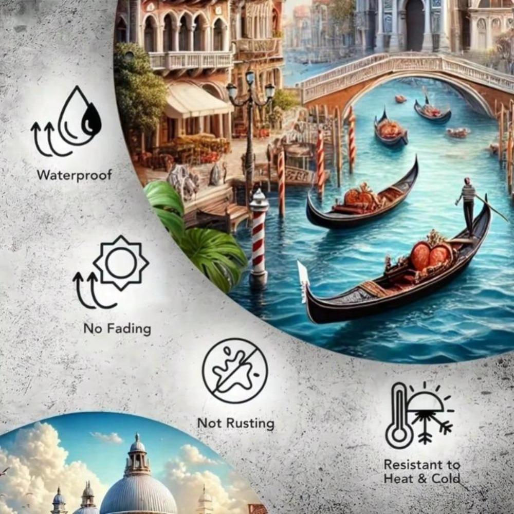 Metal Wall Art Gothic Venice Landscape Round Sign Water Reflection