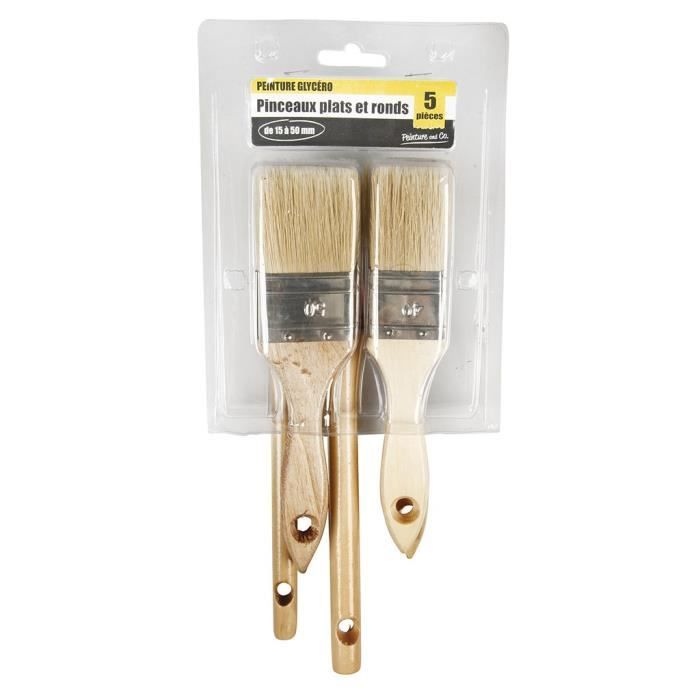 Set de 5 pinceaux pro en soie pure - COGEX - Manche bois - 2 rechampirs (15/25) et 3 plats (30/40/50)