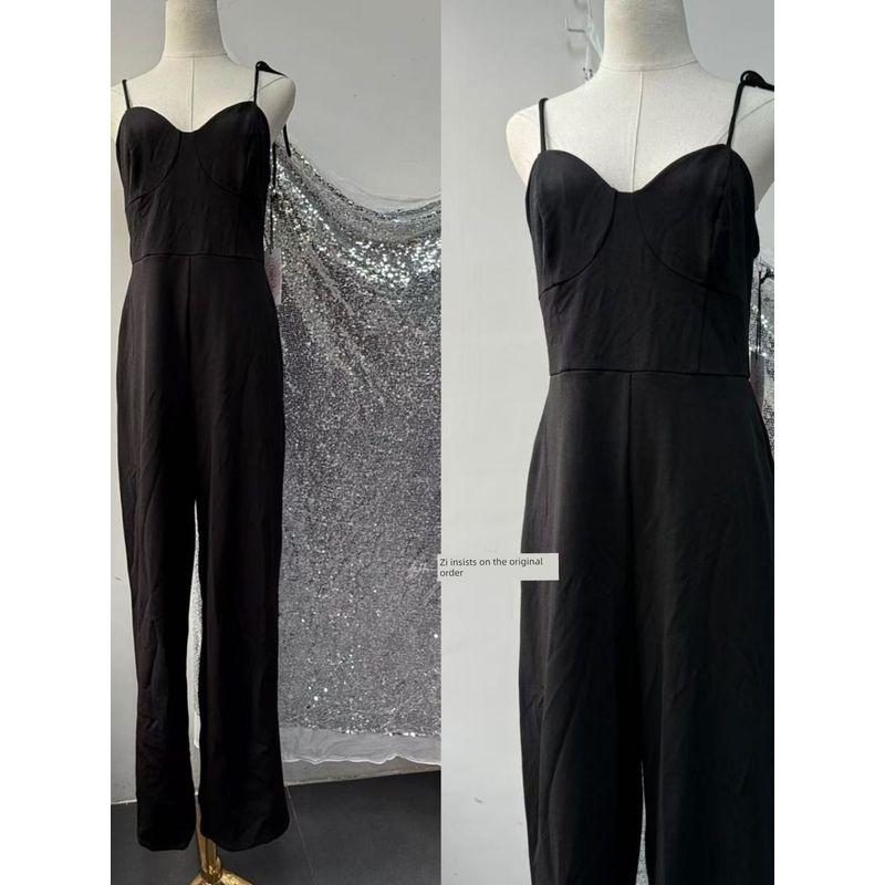 Foreign Trade Order Black Simple Slim Fit Jumpsuit Sling Style Slimming Slim Fit Commuter Jumpsuit Trousers