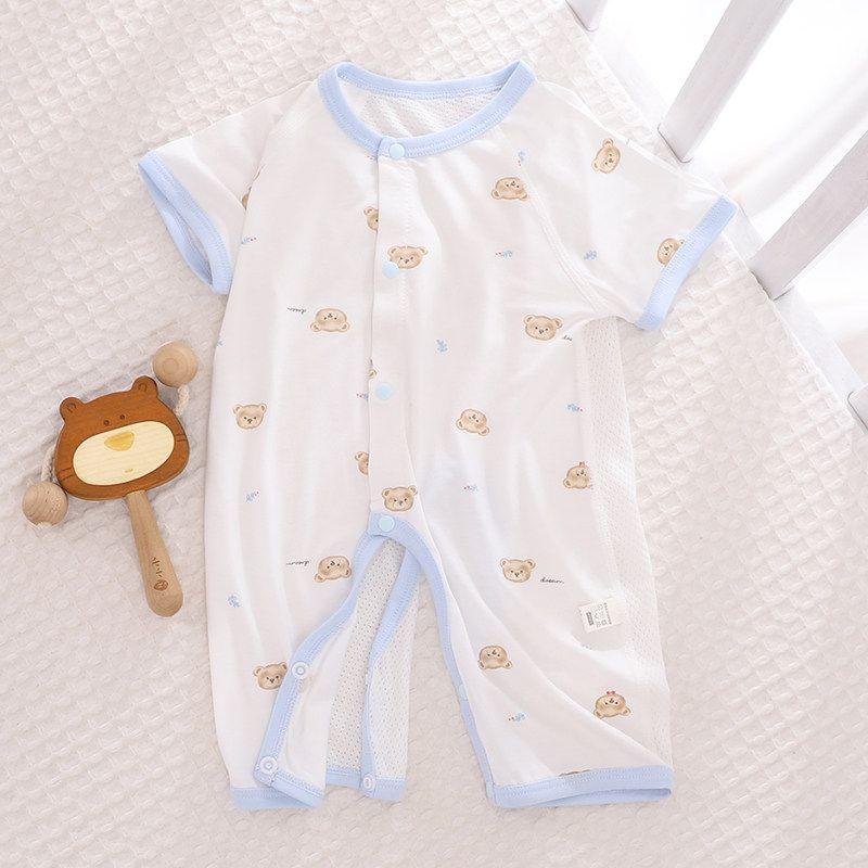 

Baby Jumpsuit Summer Thin Style Size 59 Jumpsuit Summer Short-Sleeved Shorts Jumpsuit Open Crotch Jumpsuit Spring and Autumn Style D196 Blue Bear Head 66