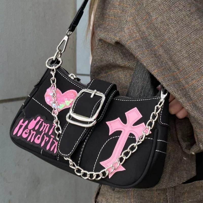Y2k Cool Girls Small Shoulder Bags Fashion Love Letter Women's Underarm Bag Butterfly Chain Female Clutch Handbags Messenger Bag