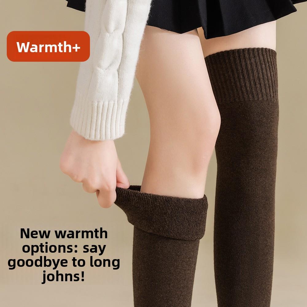 Autumn and Winter, Women's Knee-length Fleece Socks with Thick Loops for Warmth, Pure Cotton for Ladies