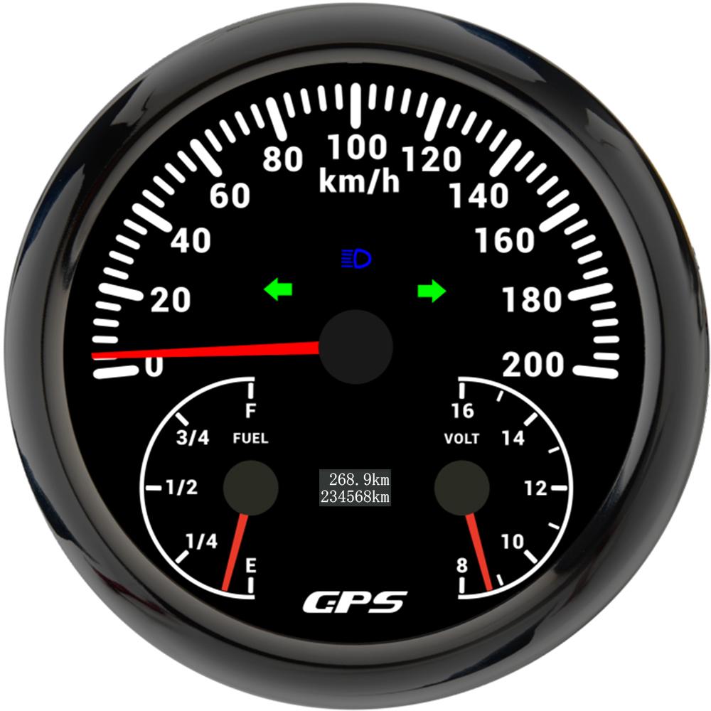 ELING 110mm 3in1 Gauge 120 200 KM/H MPH GPS Speedometer for Auto Car Boat with Fuel Level Voltmeter 7 Colors Backlight 12V 24V