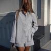 European and American Women's Clothing Spring and Autumn Relaxed Intellectual Fashion Loose Long Sleeve Shirt Shorts 2-piece Set