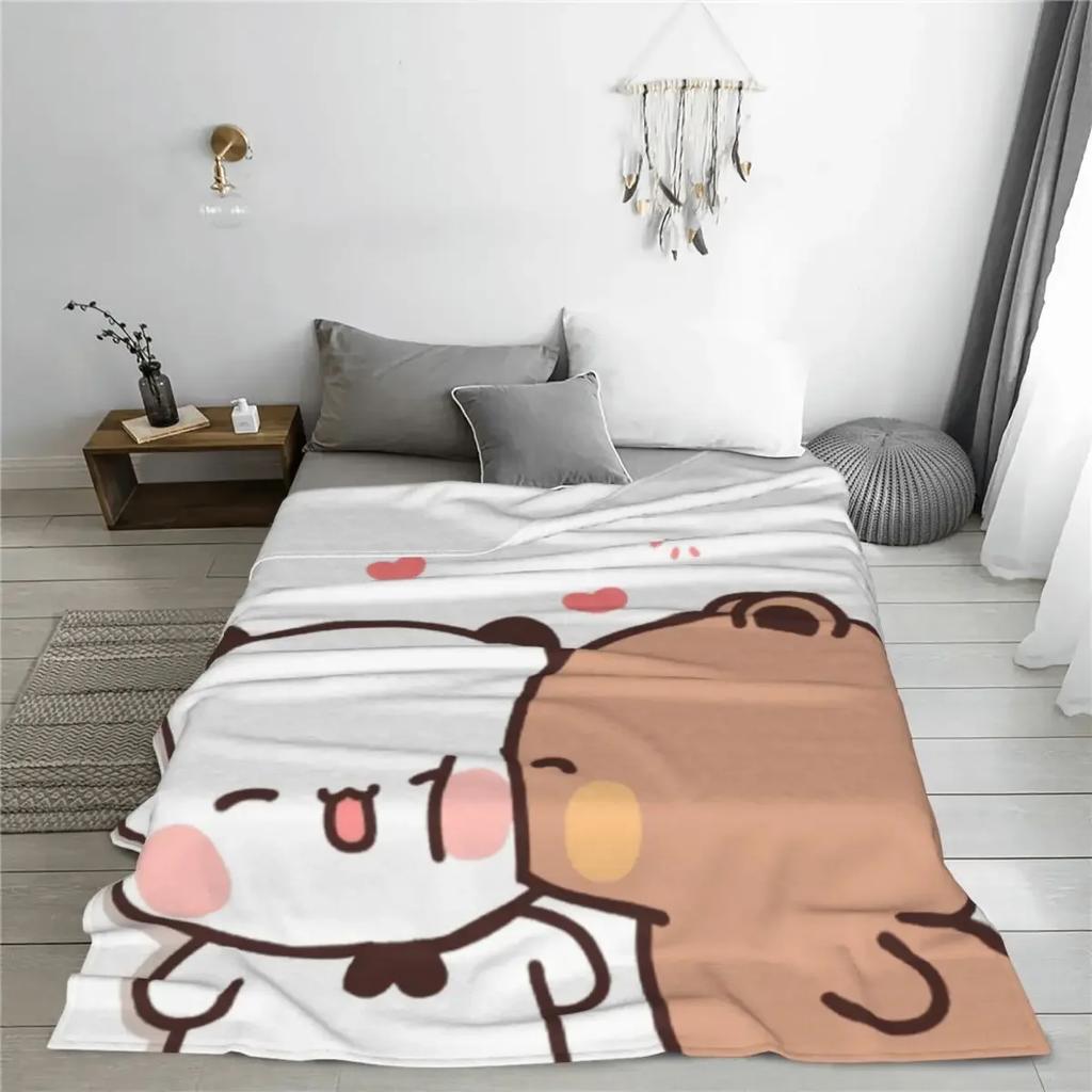 Coperta Super Morbida Bubu Dudu Orsetto Kawaii Coperta da Viaggio Invernale Stampata Copriletto Personalizzato in Flanella Copri Divano Letto