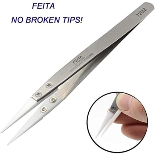 FEITA Precision Ceramic Tweezers with Heat-Resistant and Anti-Magnetic White Sharp Ceramic Tips - for Electronic Repair, DIY Hobbies (1 Piece)