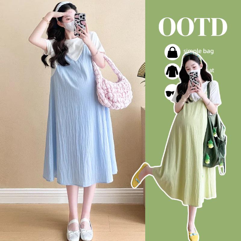 Summer 2025 New Style Maternity Chiffon Two-Piece Mid-Length Dress 2XL