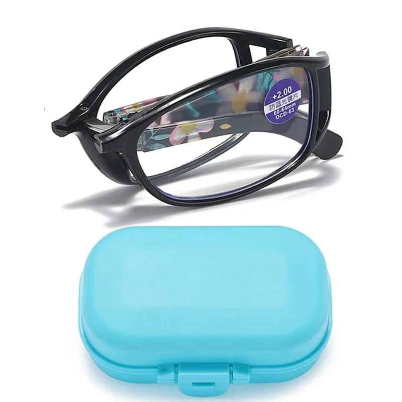 Womens Elegant Patterned Frame Foldable Reading Glasses Anti Blue Light Presbyopia Glasses New Fashion Portable