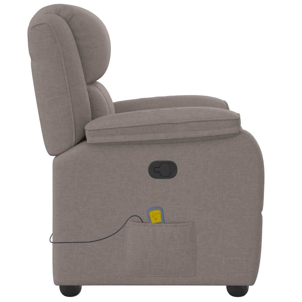 Reclining Massage Armchair, Taupe, Fabric Upholstered