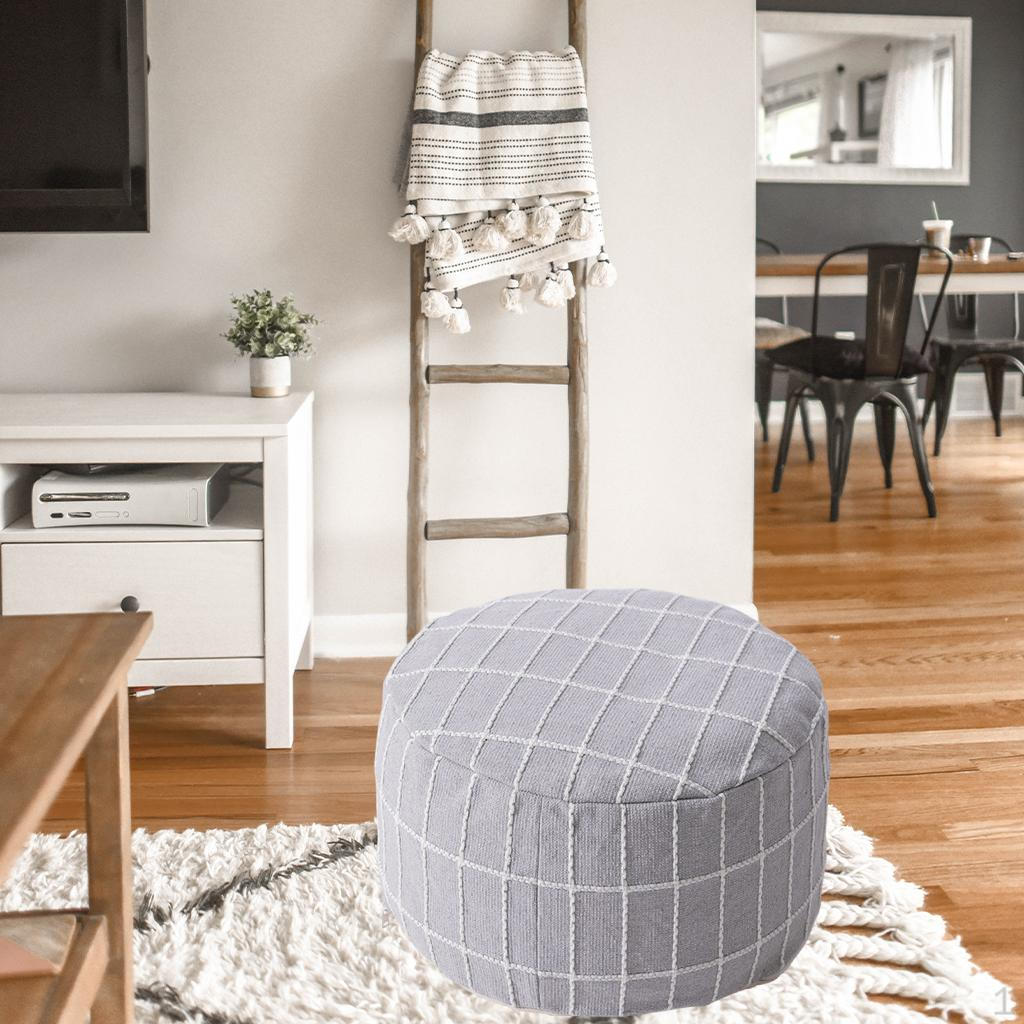 

Круглый чехол на пуф ручной работы для жилых помещений в стиле бохо и отдыха на свежем воздухе серый