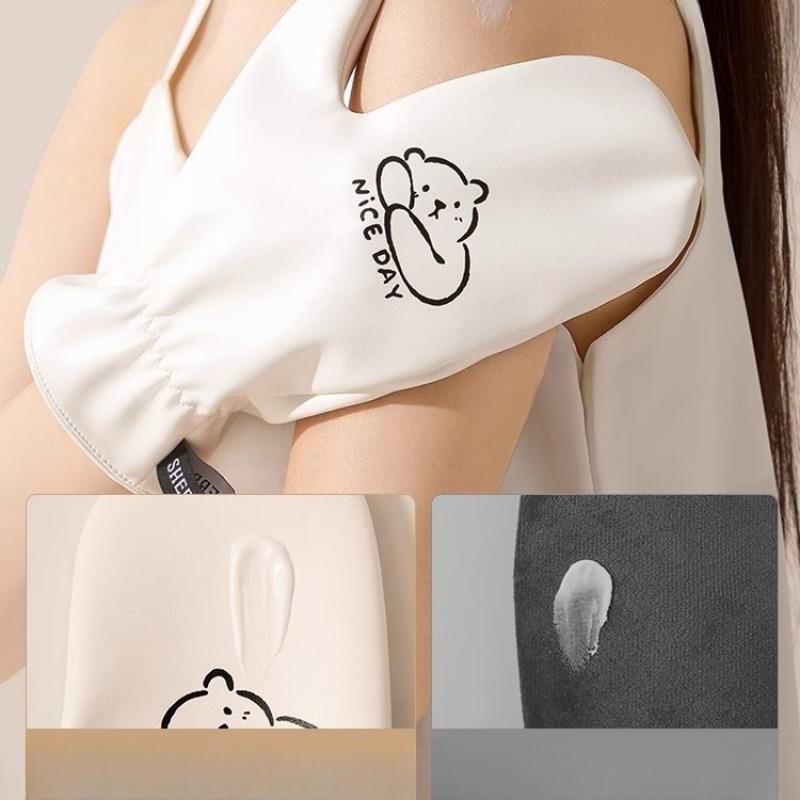 Rukavice na tělové mléko jsou měkké a nepoškozují ruce. Masážní péče Aplikace na obličej Aplikace opalovacího krému Líné rukavice