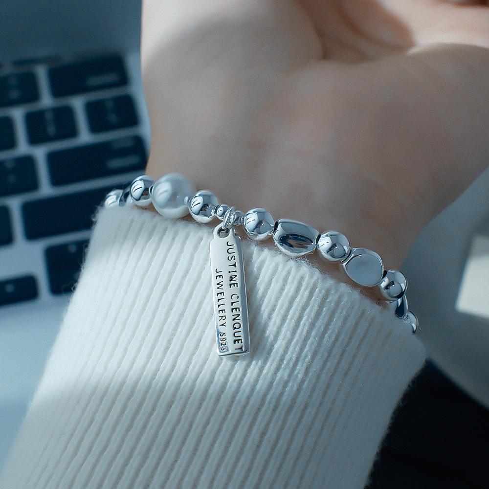 Xiaohongshu Bestseller: Versatile Silver Irregular Beaded Faux Pearl High-End Stretch Bracelet