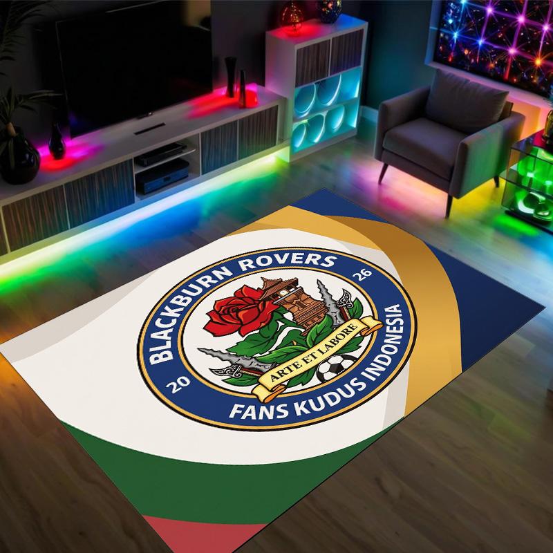 Blackburn Rovers Football Design Crystal Velvet Carpet Cozy Non?Slip Printed Rug For Bedroom Living Room Entrance