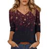 Women's Tops Three-quarter Sleeve Shirt V-neck Loose Casual Shirt Print T-shirt