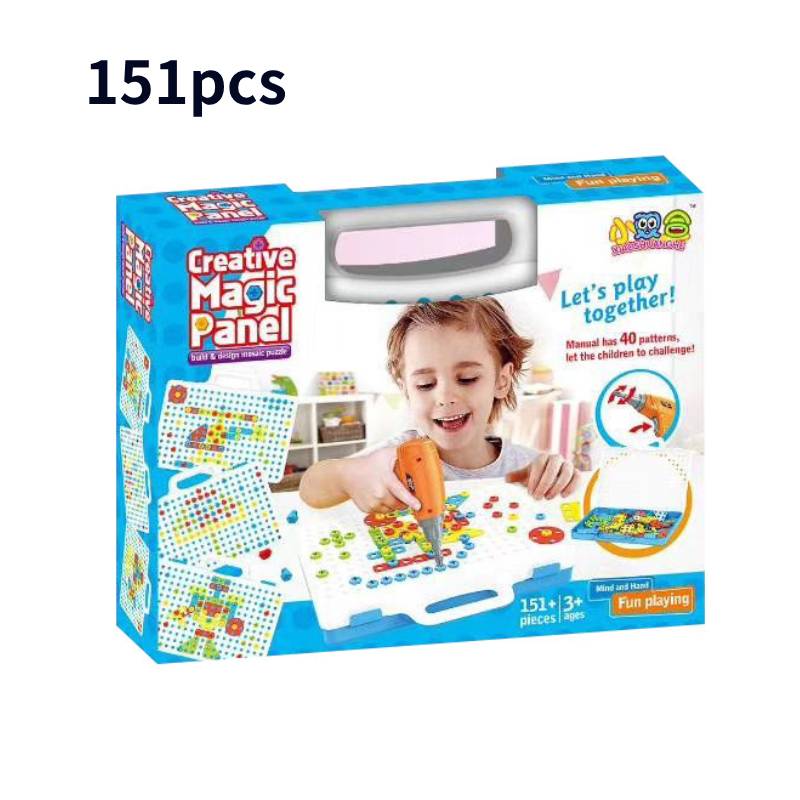 

Electric 3d Mosaic Drill Puzzle Toy Kids Building Blocks Assembly Model Set Gift Blue