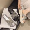 Thick-soled Rhinestone Slippers New Outer Wear Summer Beach Women's Shoes Casual Fashion Half-drag Thick-soled Cool Slippers