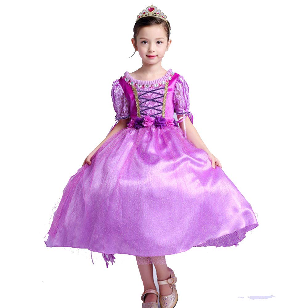 Rapunzel Princess Kids Purple [MANAMANA] Children's Dress, Dress, Tiara, Stick, 3-Piece Set, Costume, Purple, Girls, 130, 130cm,