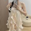 French Gentle Elegance Socialite Ruffled Spaghetti Strap Dress, Beautiful, Loose, Slimming, A-line Short Skirt New Arrival