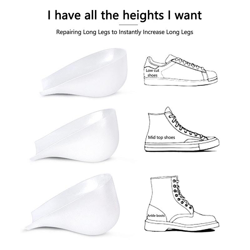 Invisible Height Increase 2-3Cm Silicone Socks Gel Heel Pads Orthopedic Arch Support Heel Cushion Insoles Foot Massage Pad