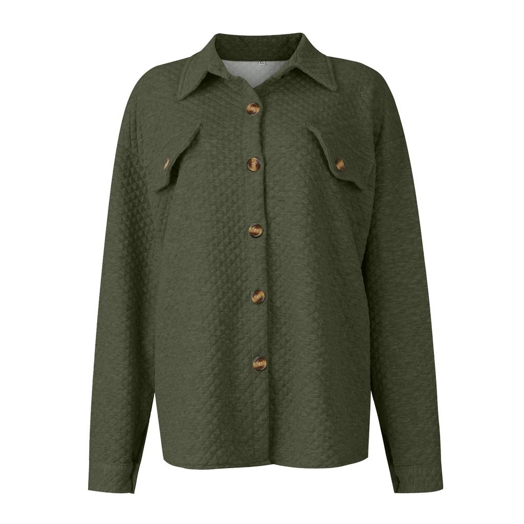 Fashionable Women's Solid Color Diamond Pocket Light Casual Jacket