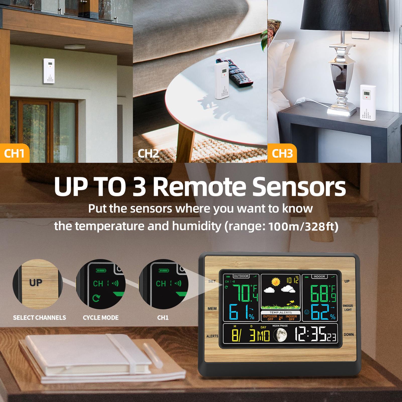 Беспроводная цветная метеостанция Цифровой термометр Фаза луны Дисплей Температурная сигнализация