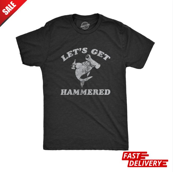 Мужская футболка  Let s Get Hammered  Смешная акула-молот Пьянка Вечеринка Шутка Унисекс футболка XXXXL