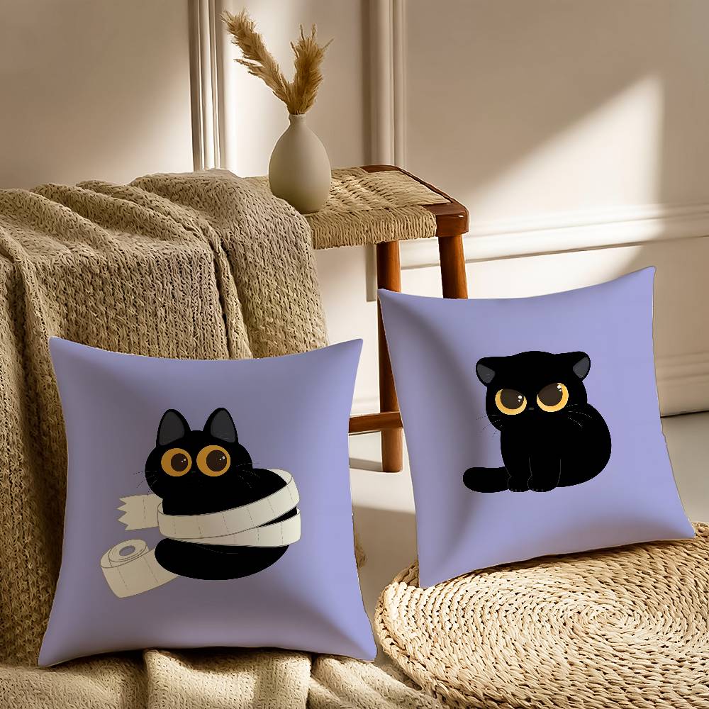 Cartoon Cute Black Cat Home Pillow Case Printed Brushed Fleece Pillow Baby Skin-Touch Eco-Friendly Dye-Sublimat