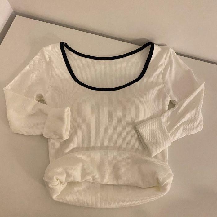 

Women s 2025 Autumn/Winter Warm Long-Sleeve T-Shirt with Built-in Bra Pads, Slimming Fit, and Contrasting Colors Extra Large белый