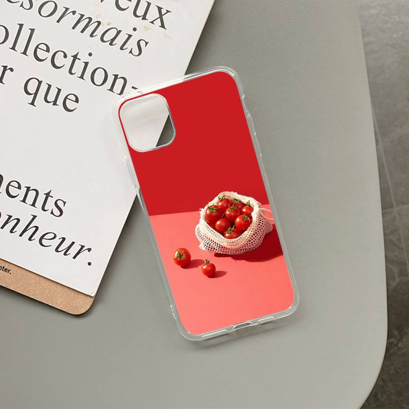 Japan Korea Cute Tomato Pattern  Phone Case For iPhone 11 12 13 14 Mini Pro Max XR X XS TPU Clear Case For 8 7 6 Plus SE 2020