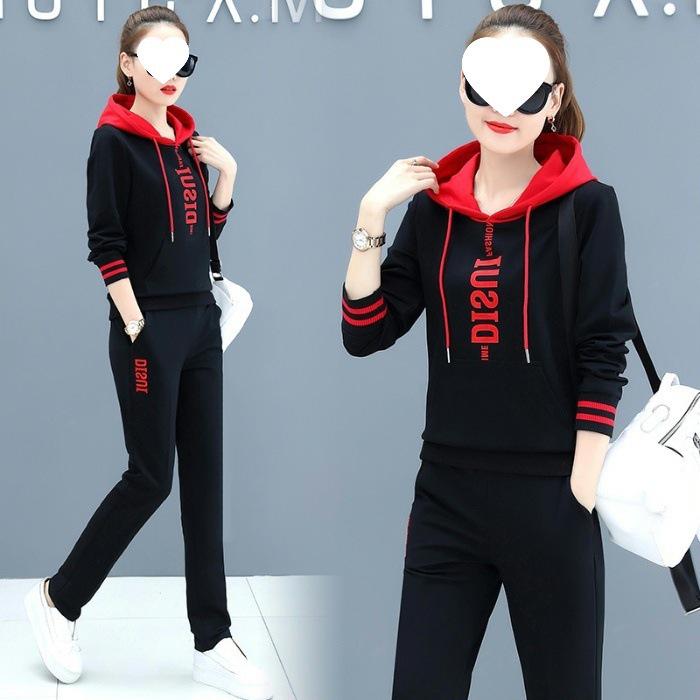 

Women s Casual Red Hooded Sweatshirt & Running Pants Set - Spring/Autumn Versatile Two-Piece Outfit M (up to 95 jin)