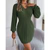 Women's Autumn/winter Twist Lantern Sleeve Hip Knit Button Sweater Dress