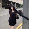 Pure Desire Style Spice Girl Tight Hooded Hip Skirt Women's Spring and Autumn Unique Chic Small Waist Sweet Dress