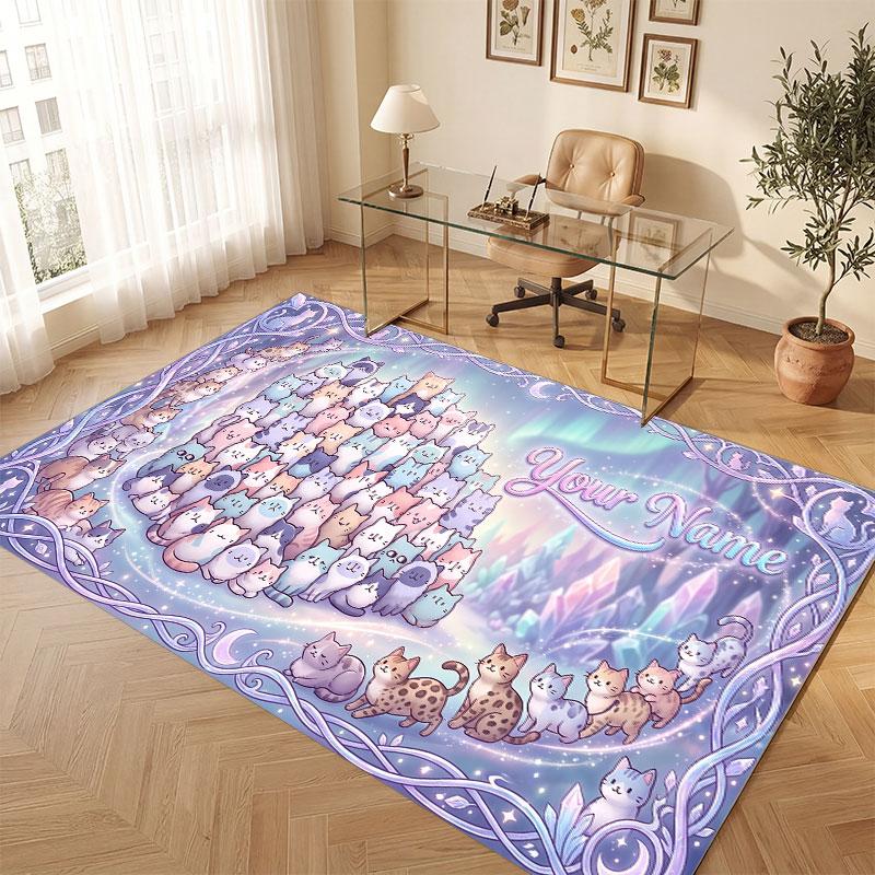 Cat Theme Crystal Velvet Floor Rug Personalized Custom Name Text Warm Carpet Home Decoration