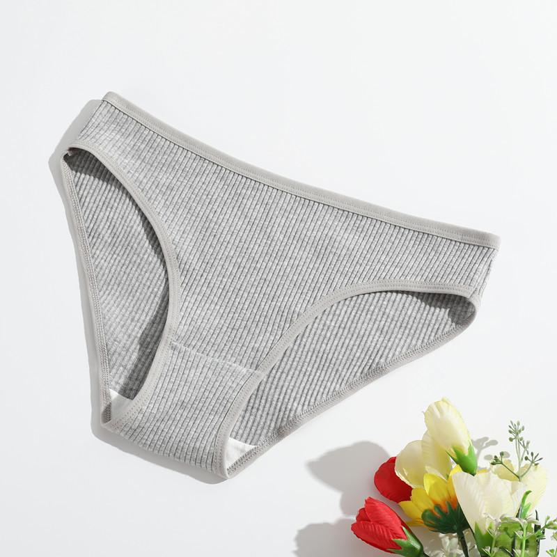Pure Cotton Threaded Women'S Briefs, Solid Color Low Waist Comfortable And Breathable Double-Layer Girls' Underwear, Sold Individually