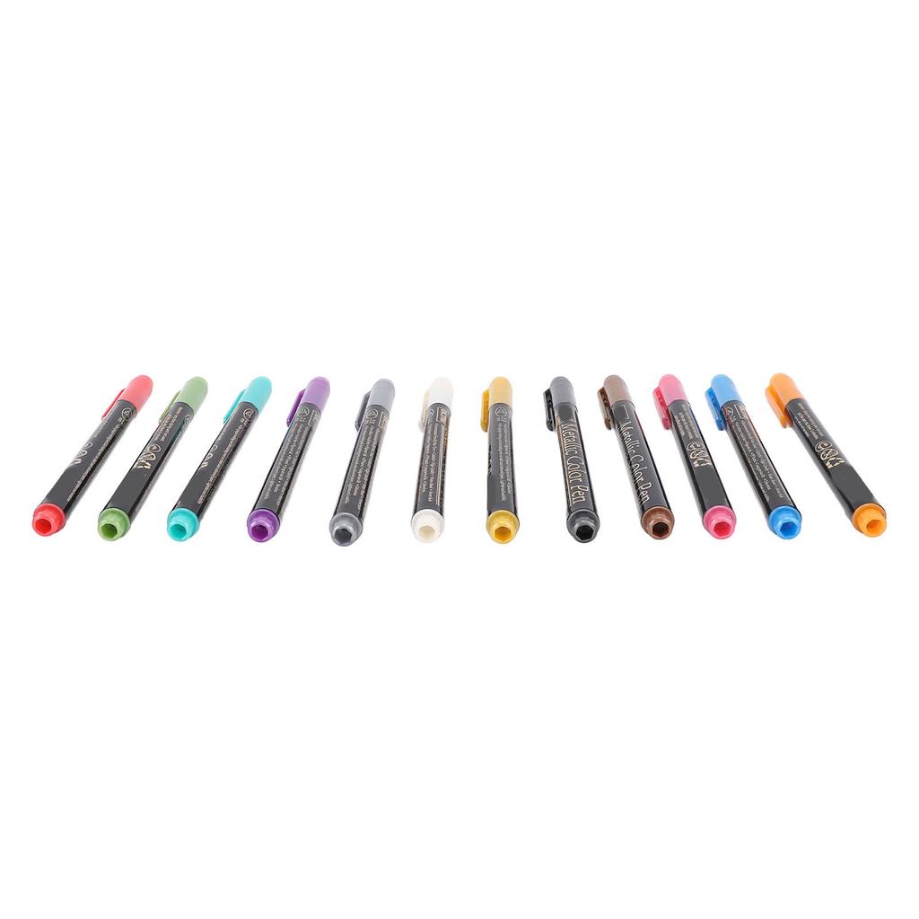 12 Color Drawing Pen Set Hard Tips Colorful Metallic Markers for Art Painting Greeting Card Craft Ma