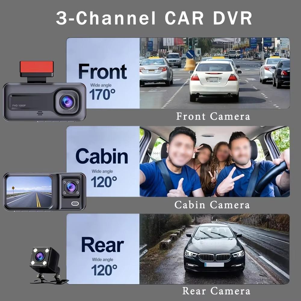 3 Channel Car DVR Three Way Dash Cam Inside Vehicle Camera DVRs Recorder FHD 1080P Video Mini Registrator Dashcam Camcorder