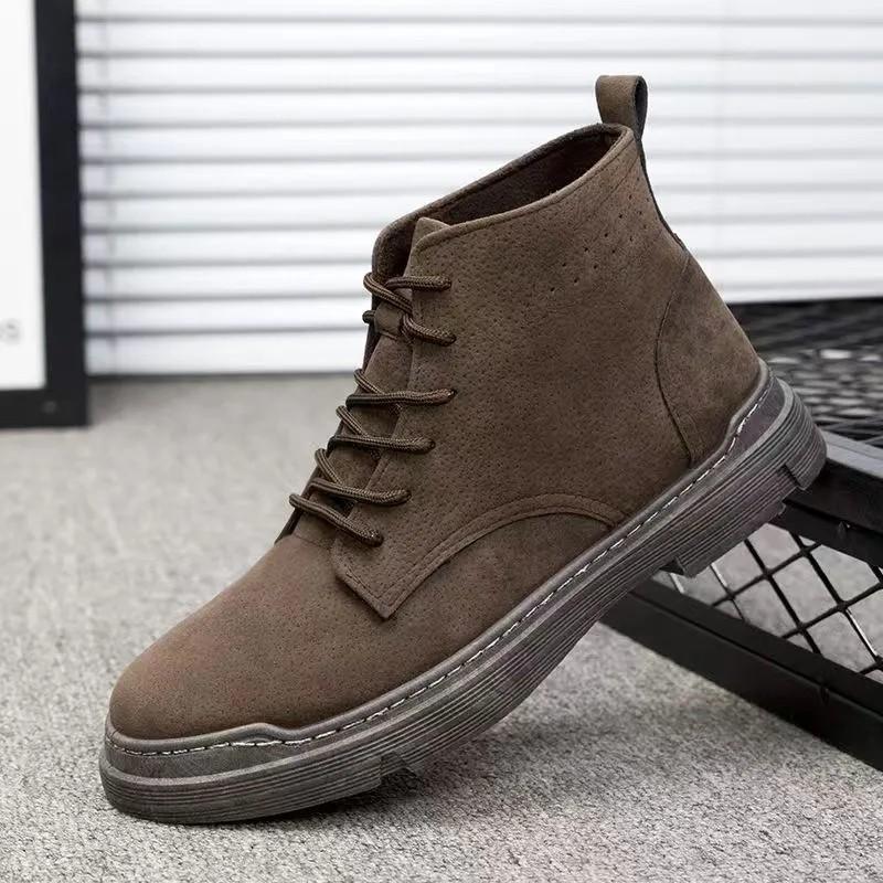 High-top Cotton Martin Boots Men's British Retro Trend Short Boots Sewing Thread Soft Sole Single Cotton Green Trend Men's Shoes