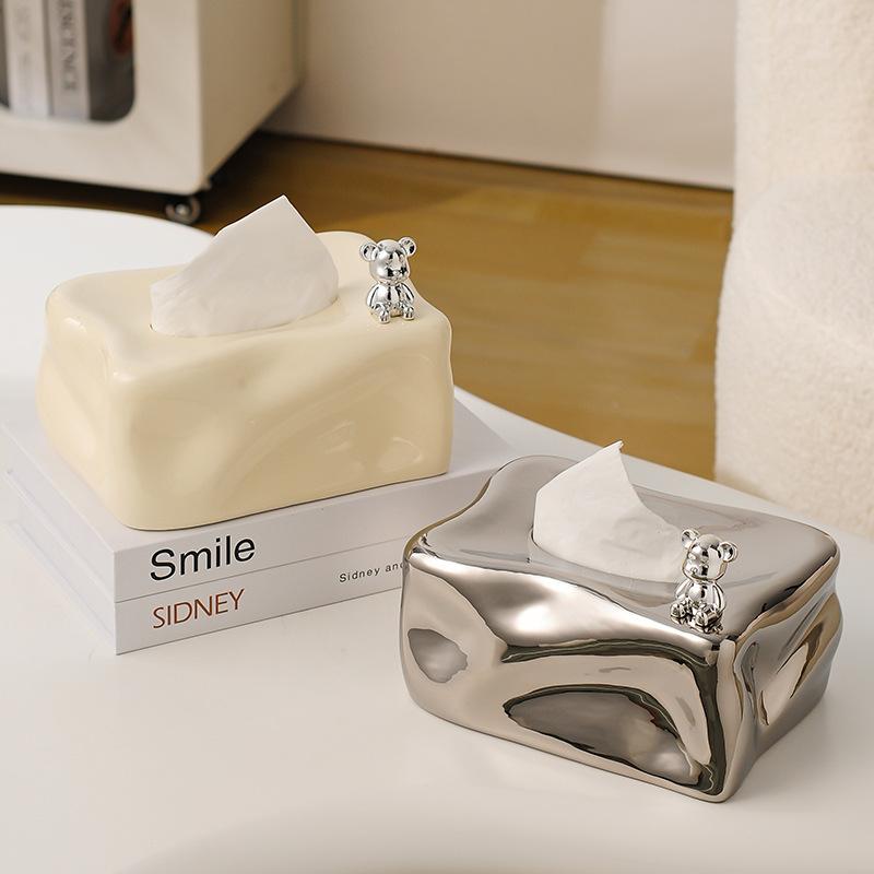 Creative Rectangular Pleated Ceramic Tissue Box Countertop Ornament Home Decoration Living Room Bathroom Extractable Tissue Box