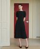 Bye Bye Seop Boat Neck Puff Long Dress Black [T43]