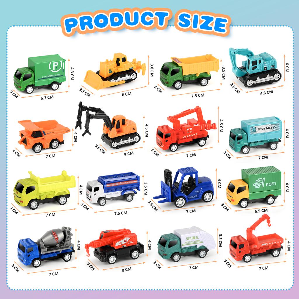 16pcs Friction Powered Pull Back City Cars Trucks Engineering Vehicle Model Car Educational Toys for Boy Children's Toys Gifts