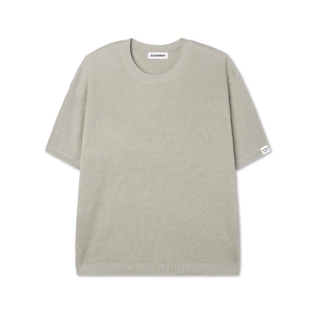 APOSTROPHE COMMA Reversible Label Waffle Short Sleeve Knit T-Shirt_Black