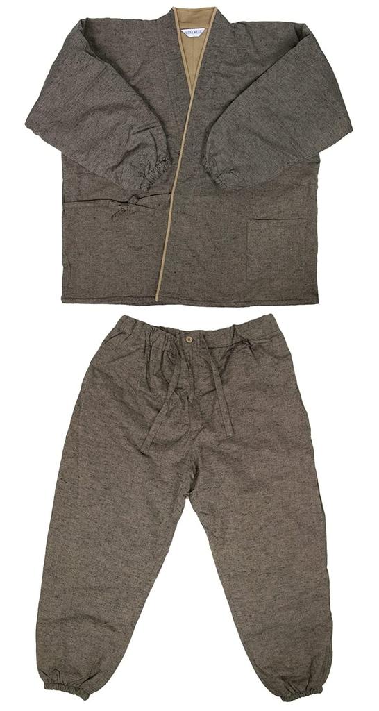 Winter Samue fleece size Birch [Kyoetsu] (Japanese workwear), padded, Tsumugi-style fabric, lining, 16, Men's (L, Brown)