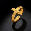 Vnox Stainless Steel Open Cross Ring for Men, Adjustable Jesus Crucifix Faith Band, Black Gold Silver Color Religious Rings NEW