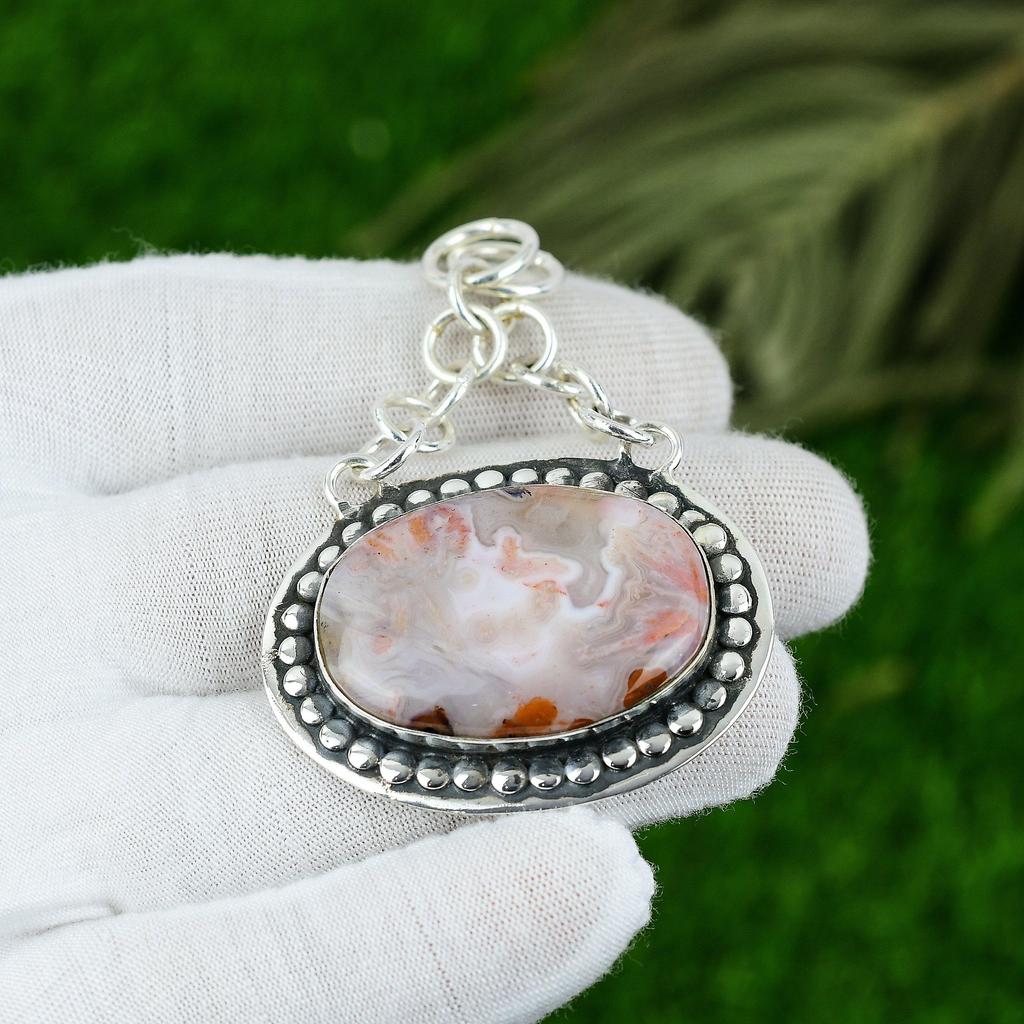 Gift For Women Pendant 925 Sterling Silver Natural Crazy Lace Agate Gemstone